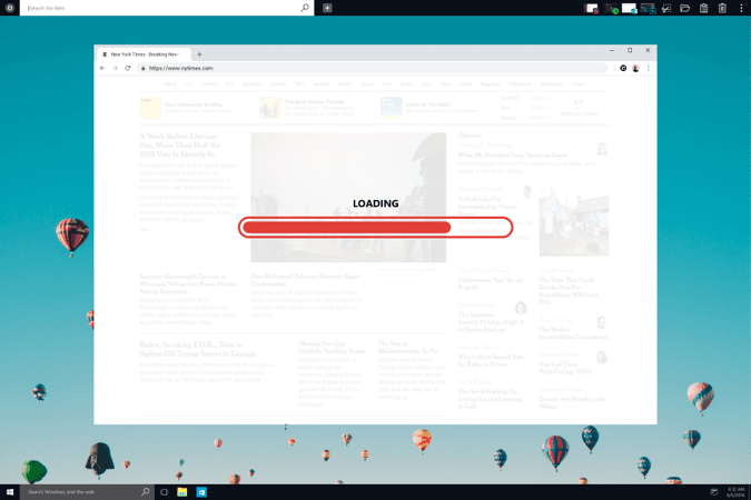 Desktop with OneLaunch Chromium loading a web page